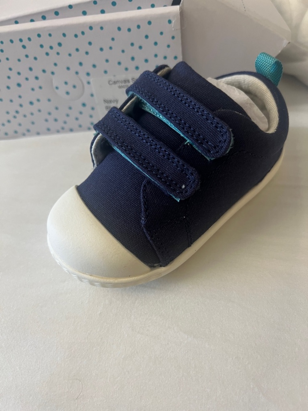 Carter's Navy Canvas Baby Sneaker with Teal Pull Tab - Picture 2 of 5